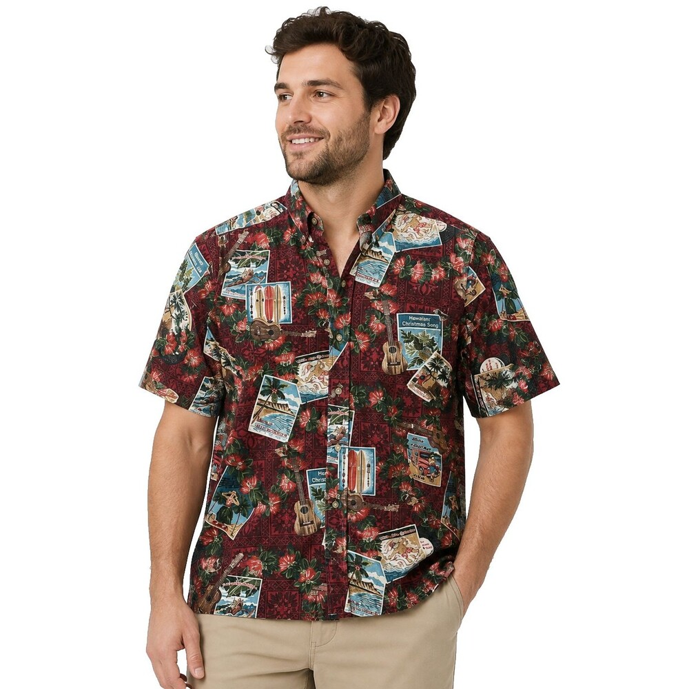Reyn Spooner Mele Kalikimaka Vtg XMAS Santa Postcard Aloha Shirt Mens M Limited
